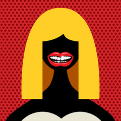 Open red lips with teeth abstract, vector illustration