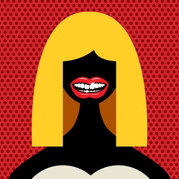Open red lips with teeth abstract, vector illustration