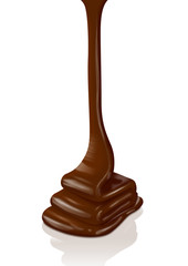 Chocolate flow isolated on white background -Clipping path