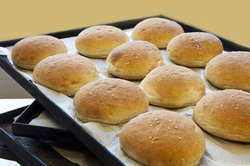 bread rolls on a baking tray