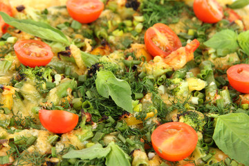 Tasty vegetarian pizza, close up