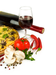 pizza with wine and ingredients