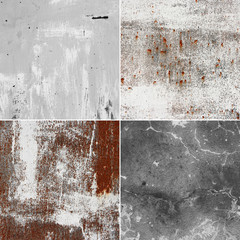 Four different texture. Rusty backgrounds and concrete wall.