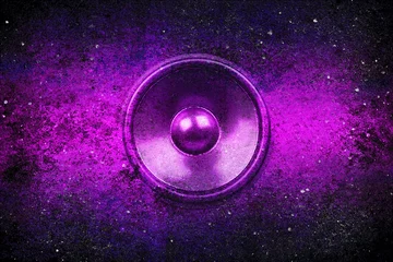 Schilderijen op glas Purple grunge music speaker © steve ball