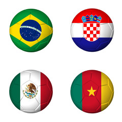 Soccer world cup 2014 group A flags on soccerballs