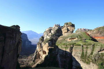 greek orthodox church and monastery on a pinnacle of rock in meteora	