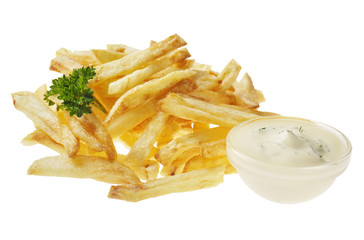 French fries on the white isolated background
