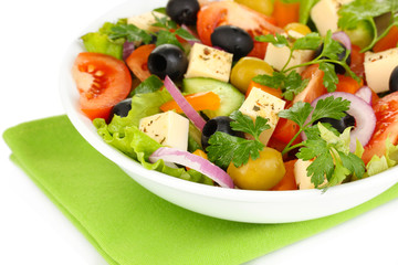 Greek salad in plate close up