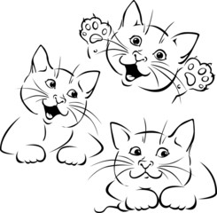 vector cat playing - black outline illustration