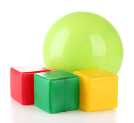 Bright ball and colorful cubes isolated on white