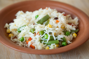 rice and vegetables with shallow depth of field