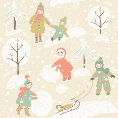 Winter background with children