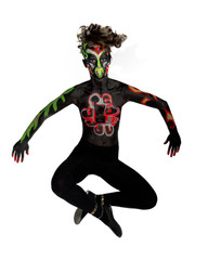 The girl in an unusual dance image, painted in dark colors