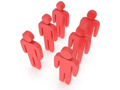 Group of stylized red people stand on white