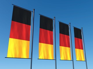 Conceptual German flag split into several flags on sky