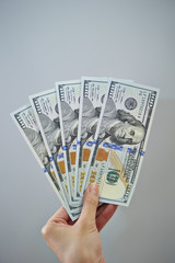 Stacks of new 100 us dollar banknotes