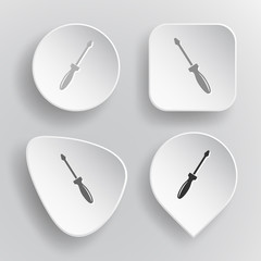 Screwdriver. White flat vector buttons on gray background.