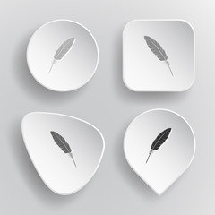 Feather. White flat vector buttons on gray background.