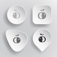 Apple. White flat vector buttons on gray background.