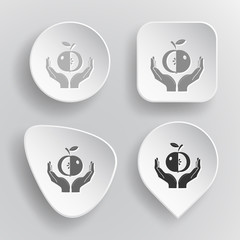 apple in hands. White flat vector buttons on gray background.