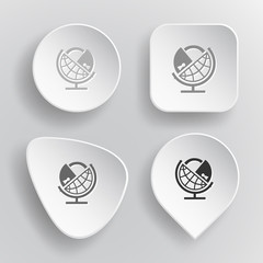 Globe and lock. White flat vector buttons on gray background.