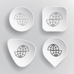 Shift globe. White flat vector buttons on gray background.