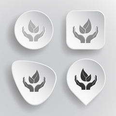 life in hands. White flat vector buttons on gray background.