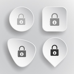 Closed lock. White flat vector buttons on gray background.