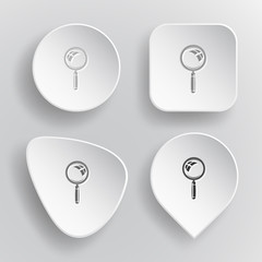 Magnifying glass. White flat vector buttons on gray background.