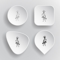 Ethnic little man with drum. White flat vector buttons on gray b