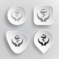 health in hands. White flat vector buttons on gray background.