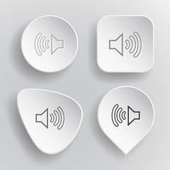 Loudspeaker. White flat vector buttons on gray background.
