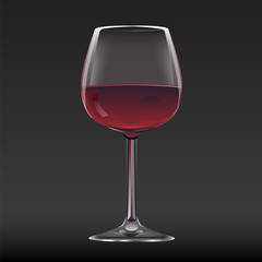 Realistic glass of wine on dark background