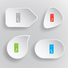 Glass with tablets. White flat vector buttons on gray background