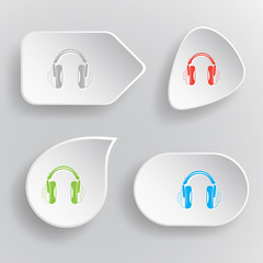 Headphones. White flat vector buttons on gray background.