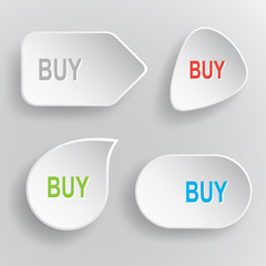Buy. White flat vector buttons on gray background.