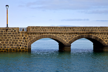 atlantic ocean lanzarote  bridge   in the blue sky
