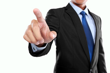 businessman hand pushing virtual screen