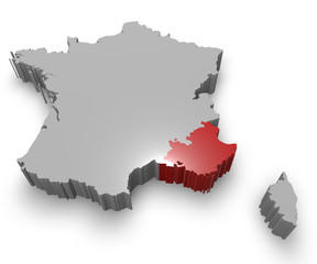 Provence-Alpes-Côte d'Azur e Francia cartina in 3d © Naeblys