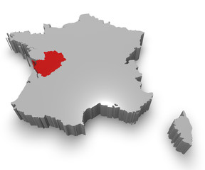 Fototapeta premium Poitou-Charentes e Francia cartina in 3d