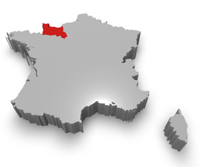 Bassa Normandia e Francia cartina in 3d © Naeblys
