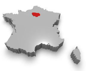 Île-de-France e Francia cartina in 3d