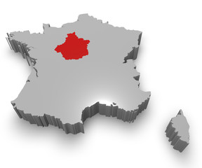 Centre e Francia cartina in 3d