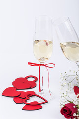 rose, hearts and champagne with ring in it for proposal
