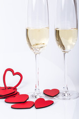 hearts and champagne with ring in it for proposal