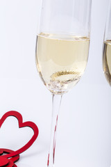 diamond ring in champagne glass for proposal