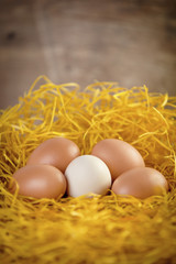 A few eggs in yellow straw