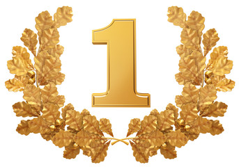 Gold wreath of oak leaves with the number 1