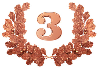 Number three in the bronze wreath of oak leaves