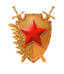 Red star on a gold shield